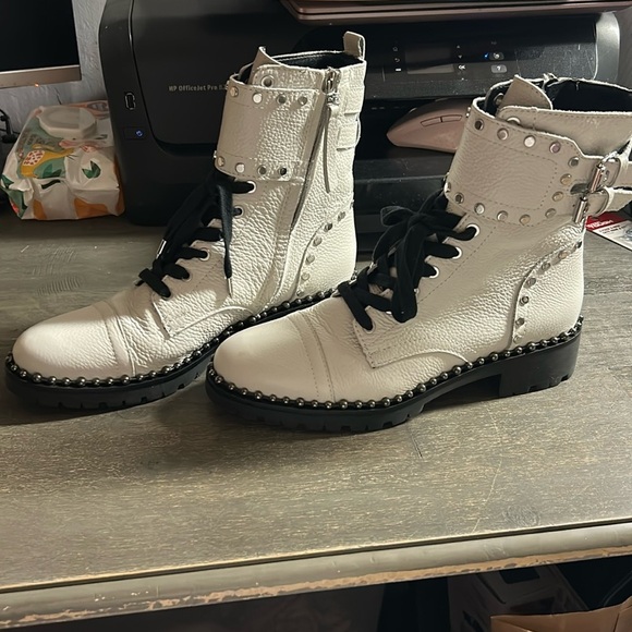 Sam Edelman Shoes - Sam Edelman Womens Jennifer Combat Boots Size 7.5 White Leather Textured Zip Up